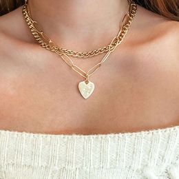 Jewelry with Diamond Inlaid Heart Double-layer Pendant Necklace Choker Side Sweater Chain