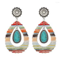 Dangle Earrings Cutout Faux Leather Coastal Sunrise Striped Turquoise Teardrop For Women 2024 Concho Western Jewellery Wholesale