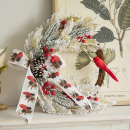 Decorative Flowers Christmas Wreath Red Cardinal Bird Farmhouse Home Wall Decorations Artificial For Front Door