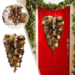 Decorative Flowers Wreath With Battery Operated Lights 2024 Christmas Decorations PVC Upside Down Tree Porch Outdoor Modern