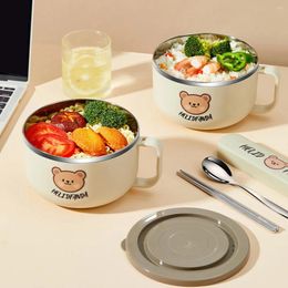 Dinnerware WORTHBUY 304 Stainless Steel Lunch Box Portable Large Capacity Anti-scalding Bento Instant Noodle Bowl For Kids Students