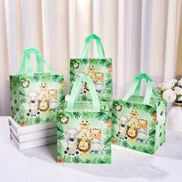 Gift Wrap Jungle Animal Handbag Non-woven Fabric Safari Theme Birthday Party Bags For Boys Kids Wild One Decor