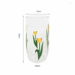 Wine Glasses Japan South Korea Ins Hand-painted Tulip Flower Glass Cup 390ML Multi-Purpose Transparent Beer Whisky Milk