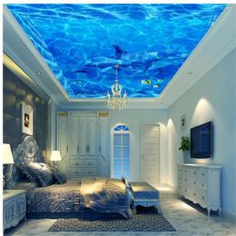 Wallpapers Beautiful Scenery 3d Ceiling Murals Wallpaper Blue Water Pattern Ocean Dolphin Mural