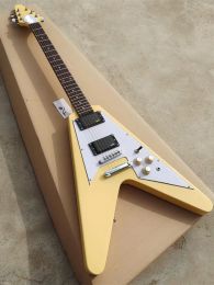 Cables High Quality Electric Guitar Cream Yellow Flying V Shiny Mahogany Body Free Shipping Fast Shipping
