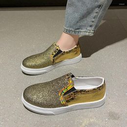 Casual Shoes Sequin Flat Women's Sports Round Toe Shallow Mouth Sleeve Vulcanised Single Zapatos De Mujer