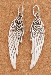 Angel Wing w Rose Spacer Charm Beads 100pcslot 303x107mm Antique Silver Pendants Handmade Jewelry DIY T16253673614