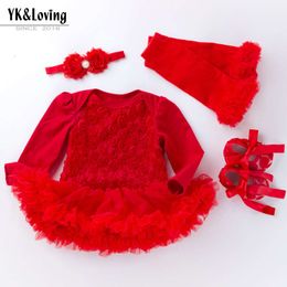 Roupas para bebês Dia da mãe 2024 Primavera e outono Baby de mangas compridas vestido de rosa composta vermelha rosa Princess Dress