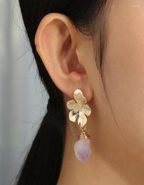 Stud Earrings Net Red Ins Small Fresh Flowers Light Purple Natural Stone Temperament Fashion Jewellery Women8979107