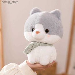 Plush Dolls Nowe 1pc 23cm kawaii kotek z szalikiem pluszowe zabawki pluszowe zwierzęta poduszka kota dla dziewczyny prezenty urodzinowe Y240415