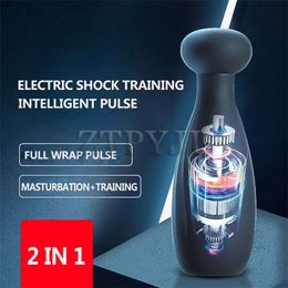 Electric Shock Pluse 10 frequency Vibration Glans Penis Delay Lasting Trainer Tools Male Masturbator Vibrator For Man sexy Toys