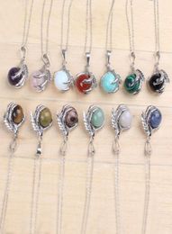 whole 20Pcs Classic Silver Plated Chain Mixed Stone Dragon Claw Round Beads Pendant Necklace Jewelry1271756