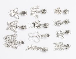 Mix 11 BUTTERFLY DANGLES Antique Silver Plated Alloy Big Hole Charms Beads fit bracelet DIY Jewellery Necklaces Pendants Beads3640176