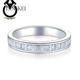 LOKKEI Trendy 925 Sterling Silver 2*2mm Princess Cut Moissanite Stone Half Eternity Square Tennis Ring