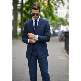 Men's Suits Formal Blue Notch Lapel Single Breasted Elegant Blazer 3 Piece Jacket Pants Vest Luxury Costume Homme Evening Party