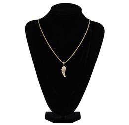 FashionGold White Gold Iced Out CZ Zirconia Lovers Angel Wing Necklace Chain Hip Hop Feather Wing Rapper Jewellery Gifts fo6904365