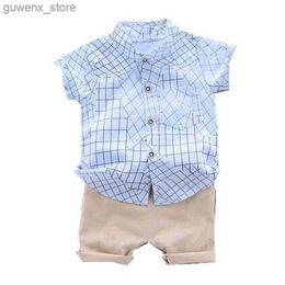 Clothing Sets New Summer Baby Clothes Suit Children Boys Casual Plaid Shirt Shorts 2Pcs/Sets Infant Outfits Toddler Costume Kids Tracksuits Y240415Y240417ALRL