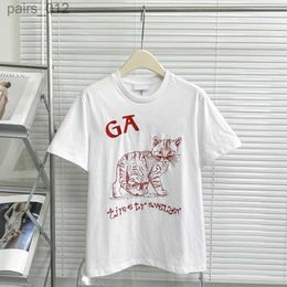 Men's T-Shirts Fashion brand cat print T-shirt for womens 2024 summer new short sleeved round neck top casual womens fashion street wear yq240415