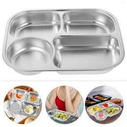 Plates Stainless Steel Dinner Plate Platter Tray Divided Adults Grid Rectangular Serving Student
