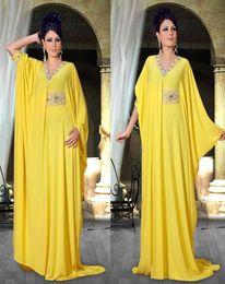 Dubai Style Vestidos V Neck Long Sleeves Diamond Beaded Elegant Arabic Evening Gowns Muslim Plus Size Prom Kaftan For Women Formal7042037