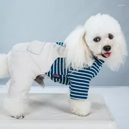 Dog Apparel Striped Overalls Four-Legged Pet Clothes Warm Puppy Suspender Pants Coat Winter Jumpsuit Soft Rompers For