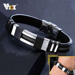 Other Bracelets Vnox Stainless Steel Bracelet Men Wrist Band Black Grooved Rudder Mesh Link Insert Punk Wristband Stylish Casual BangleL240415