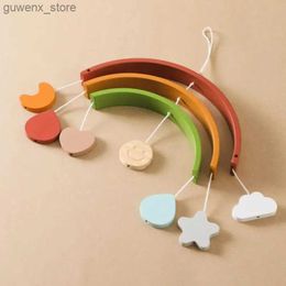 Mobiles# Baby Wooden Bed Bell Cartoon Rainbow Mobile Hanging Rattles Toy Hanger Crib Mobile Bed Bell Wood Toy Holder Arm Bracket Kid Gift Y240415Y240417H4HL