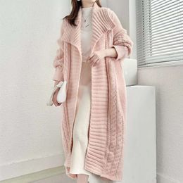 Autumn Winter New Gentle Heavy Industry Design Sense Long Sweater Loose and Lazy Style Big Flip Collar Knitted Cardigan Coat