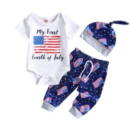 Clothing Sets Pudcoco Infant Born Baby Boys Summer Outfit White Short Sleeve Letter Romper Flag Print Drawstring Pants Hat 0-12M