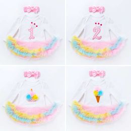 New Birthday Apparel Long Sleeve One Year Old Dress Baby Mesh Dress Princess Dress 2 Piece Set