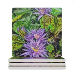 Table Mats Water Lilies Ceramic Coasters (Square) Anti Slip Plate Creative