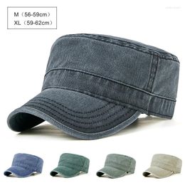 Berets 56-62cm Military Hat For Men Women Solid Flat Top Baseball Cap Washed Cotton Dailywear Visor Big Size Outdoor Sun Adjustable