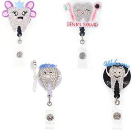 Newest Key Rings Tooth Dentist Crystal Rhinestone Medical Doctor ID Badge Holder Retractable Reel For Nurse Gift Decoration1576944