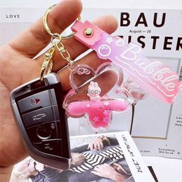 Keychains Lanyards Pink Swimming RingQuicksand Keychain Girls Heart Cherry Blossom Rabbit Oil Pendant Three-Dimensional Backpack Hanging Ornament