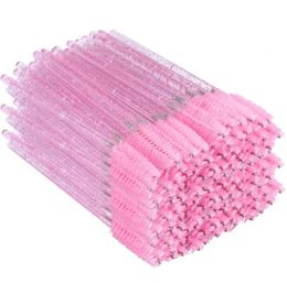 300Pcs Shiny Pink Disposable Micro Eyelash Brushes Crystal Mascara Wands Applicator Eyebrow Comb Eyelash Brushes Makeup Tool Kit9877600