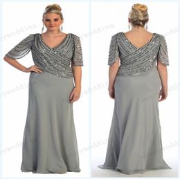 2019 Spring New Arrival Plus Size Beading Chiffon Mother Of The Bride Dresses VNeckline Half Sleeve Sheath Floor Length Mother Dr5265390