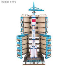 3D Puzzles Long March Rocket 3D Puzzle Wooden Ship Aircraf Model DIY Assemble Jigsaw Kids Tank Gun Toys For Children Boys Birthday Gift Y240415