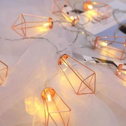 Strings 1.5M/3M Retro Iron Diamond Fairy String Lights Nordic Geometric Shape Christmas Wedding Party Home Decor Lantern Lamp