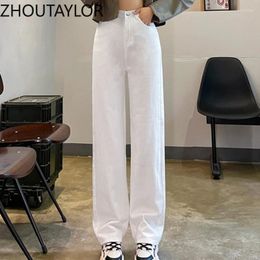 Women's Jeans ZHOUTAYLOR Women Japanes Style Pantalon Femme Office Lady Zippers Spring High Waisted Wide Leg Pants Female S4192
