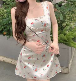 Summer Halter Female Retro Splicing Dress Floral Dress Weaside Holiday Shor Short24