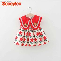 Girl's Dresses Summer Baby Girls Dress New Lace Large Polo Fragmented Flowers Sleeveless Daily Knee-length Dress Y240415Y240417WNC9