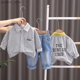 Clothing Sets Spring Causal Suit Baby Boys Girls Cartoon Strips Shirt Pants 2pcs/Set Children Clothing Kids Infant Sportswear 0-5 Years Y240415QC1QY240417QC1QQC1Q