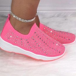 Casual Shoes Knit Mesh Crystal Sneakers Women Comfortable Breathable Flats For 2024 Slip On Plus Size Female