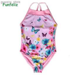 One-Pieces Butterfly Print Swimwear for Girls Character Children One Piece Swimsuit for Kids 2-9 Years Y240412