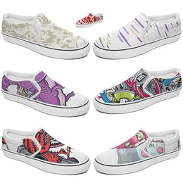 Customised Slip On Casual Shoes Men Women Classic Canvas Sneaker Black White Pink Brown Purple Mens Trainers Outdoor Shoe GAI