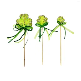 Decorative Flowers 3PCS Cuttings Fake Flower Glitter Green For Decorating Trees Home Decoration Wood Festival Supplies Office Artificial