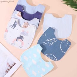 Bibs Burp Cloths 2pcs/set Blue Series Cotton Baby Bibs Saliva Towel U Shape Cute Print Newborn Infant Feeding Bibs for Baby Boys Girl Y240415Y240417WBJ4