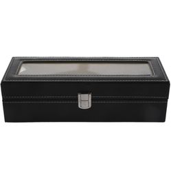 Watch case Leather watch box Jewelry box Gift for men 6 compartments Black5778130