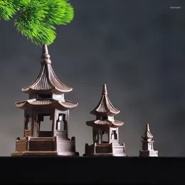 Decorative Figurines Hexagonal Pavilion Chinese Pagoda Ceramic Zen Ornaments Micro Landscape Versatile Landscaping Small Tea Pet