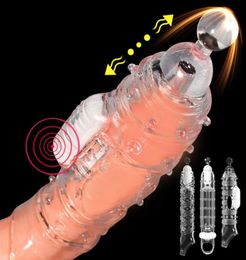 Massage Extensions toy Penis Sleeve Male Enlargement Delay Vibrator Clit Massager Cock Ring Vibrating Cover Adult Sex Toys For Men2893396